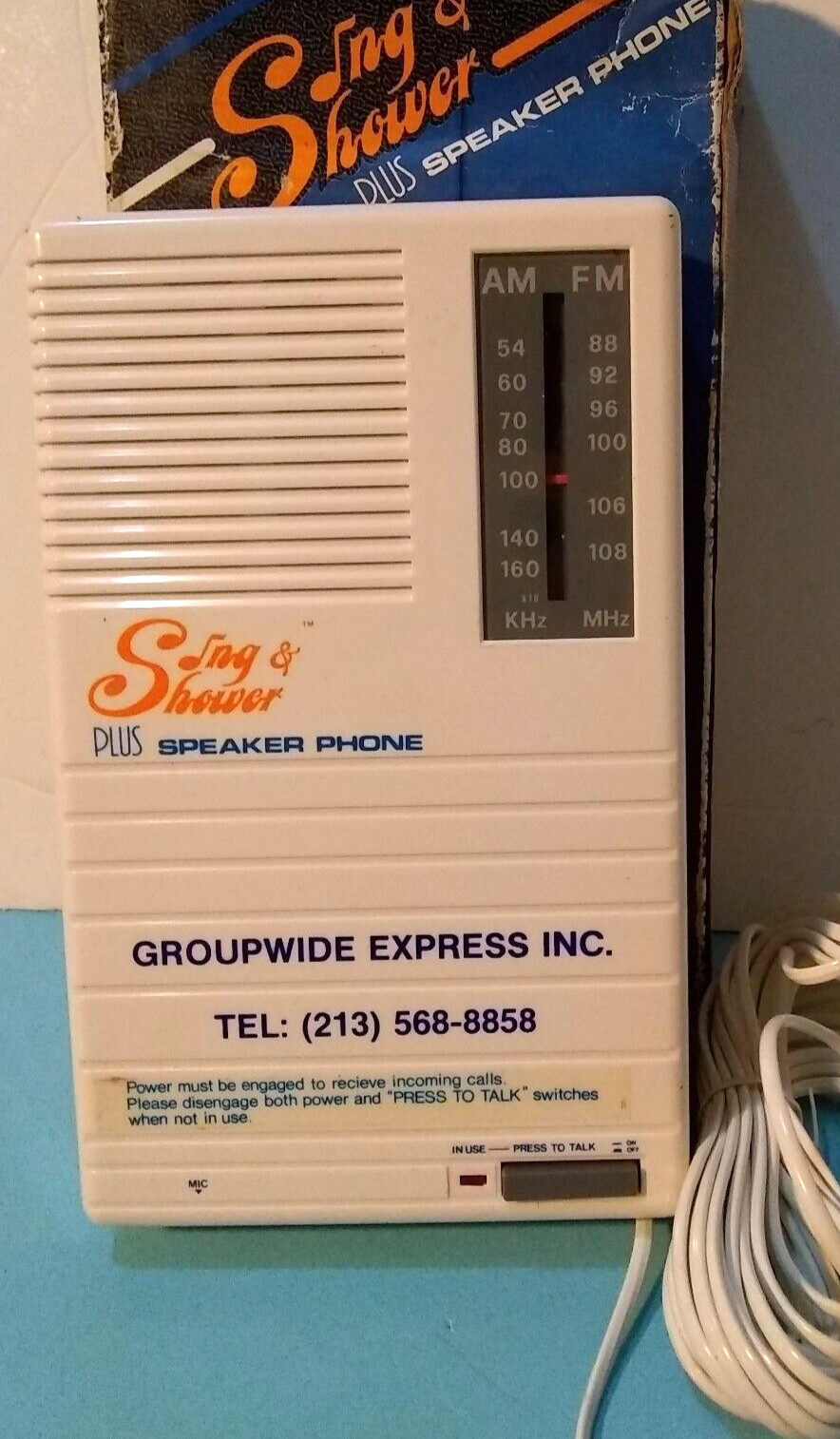 Vintage Sing And Shower AM/FM Radio Landline Speakerphone Water Resistant 1988