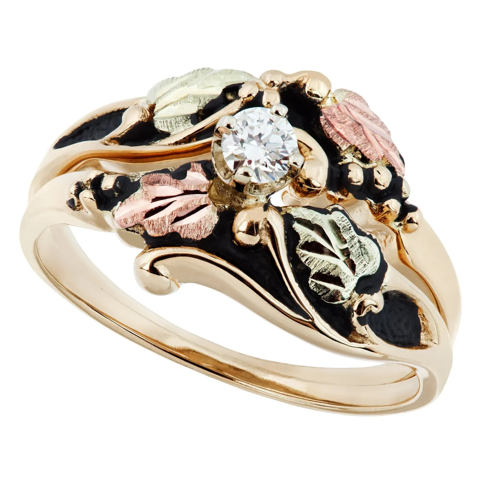 Antiqued Diamond - Black Hills Gold Ring / Custom Made in USA Gift Box