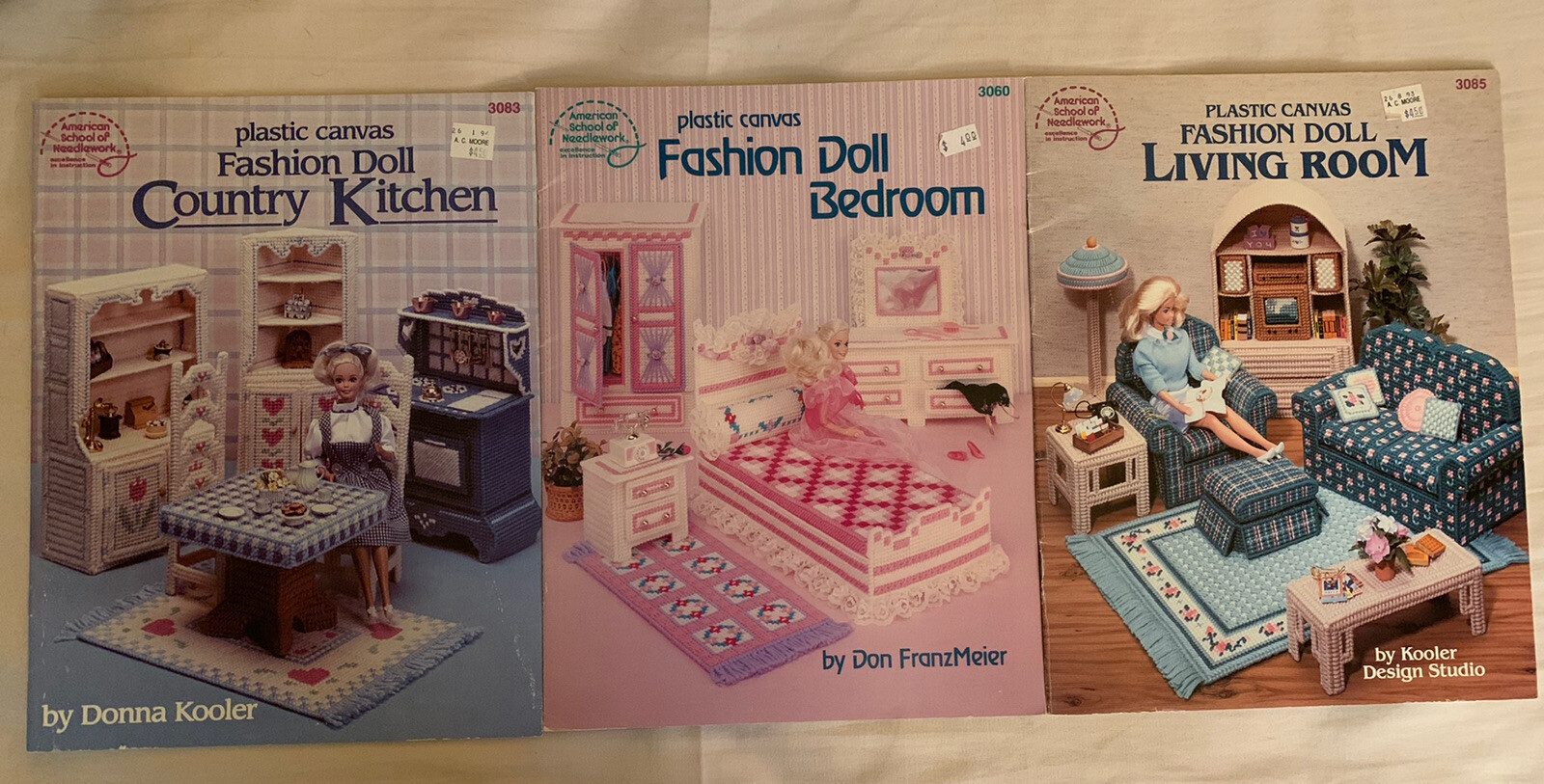American School of Needlework Fashion Doll Plastic Canvas 3 Books Bedroom Living
