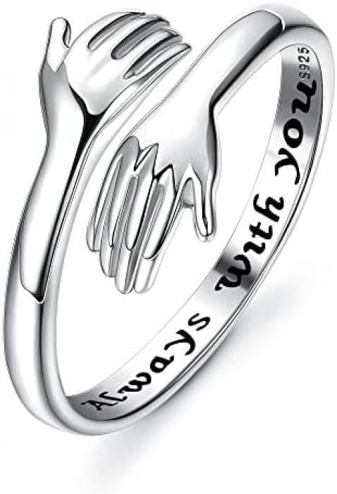 Sterling Silver Hug Ring Women Adjustable Hugging Hands Open Love Promise Ring