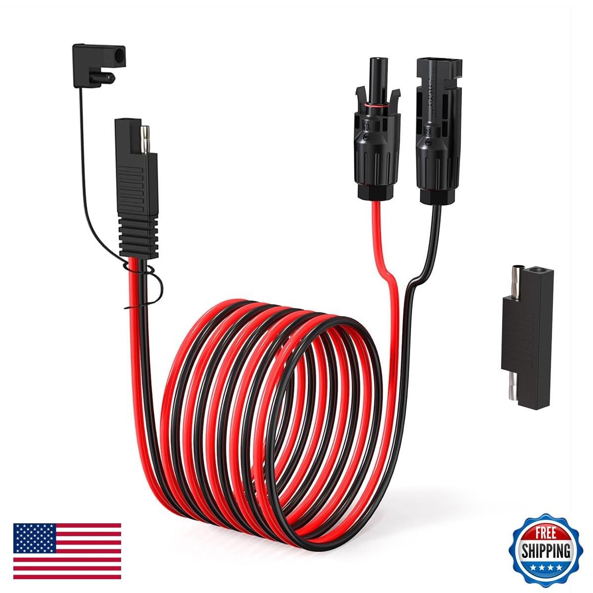 ELFCULB 10AWG 50FT SAE Solar Panel Extension Cable with Polarity Reverse Adapter