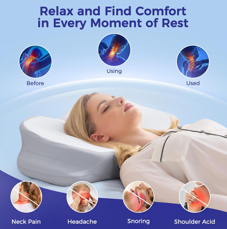 Cervical Neck Pillow Memory Foam Ergonomic Side Sleeper Cooling Cover