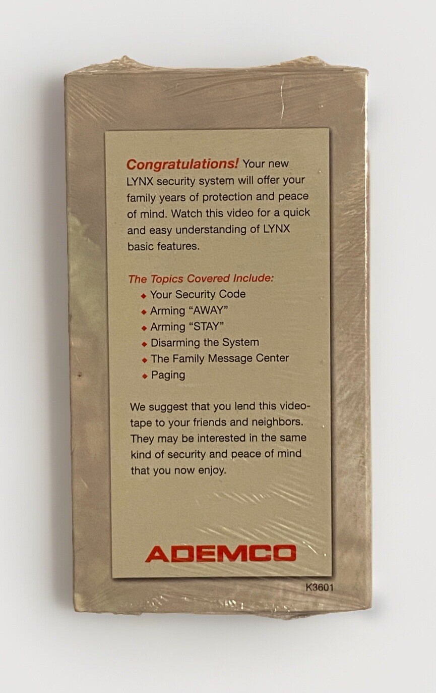Lynx Security System Video User's Guide VHS Ademco K3601 - NEW SEALED