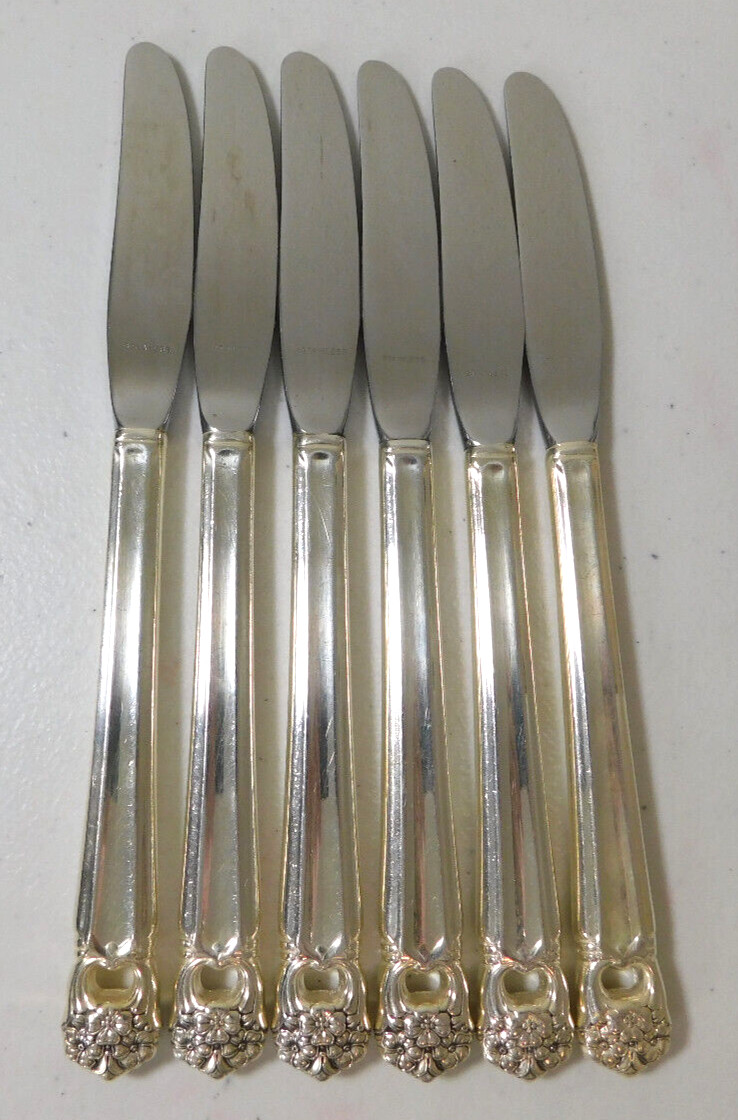 1847 ROGERS BROS. "ETERNALLY YOURS" SILVERPLATE SET OF 6 GRILLE KNIVES 8 1/2"