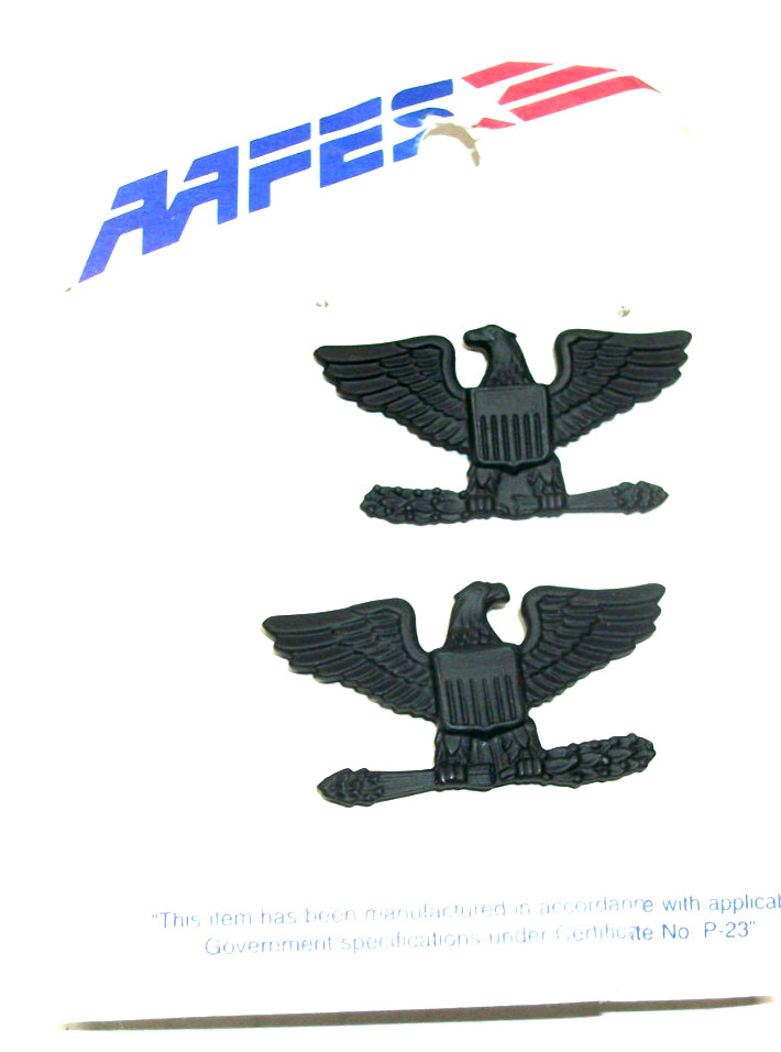Pair of Metal Subdued Black Colonel Rank Insignia badges Eagles