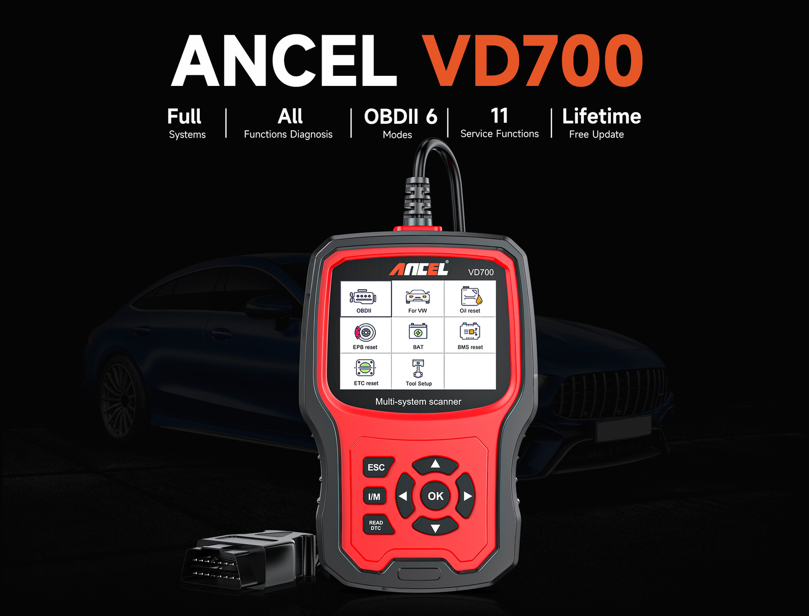 ANCEL OBD2 Sanner All System Car Diagnostic Tool ABS SRS TPMS Code Reader For VW
