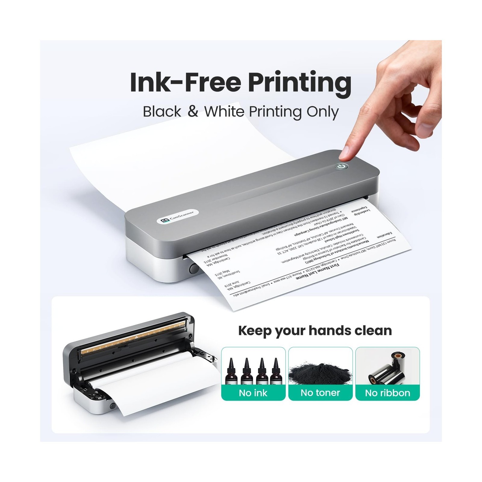 P1 Pro Ink-Free Thermal Printer, Portable US Letter Size Bluetooth Printer wi...