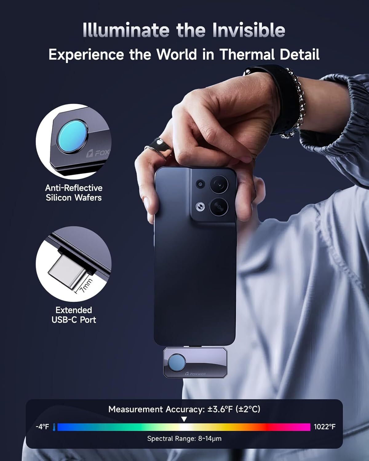 FOXWELLRT100 Infrared Thermal Camera Imaging High Resolution 256x192 for Android