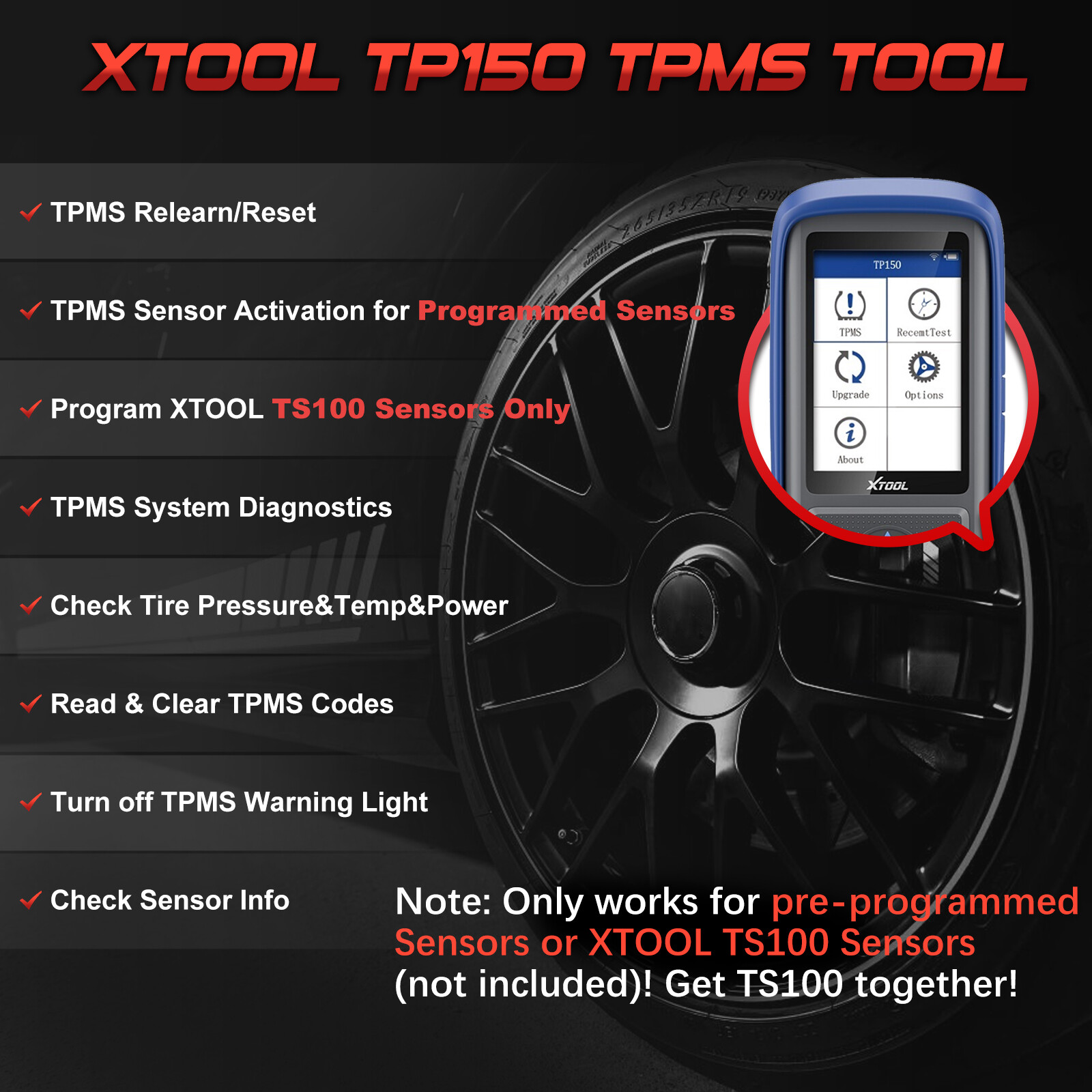 XTOOL TP150 TPMS Tire Programmer Universal Sensor Relearn Reset Activate Scanner