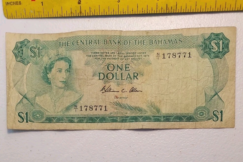 1974 Bahamas $1 Dollar Banknote QEII *Allen Signature*