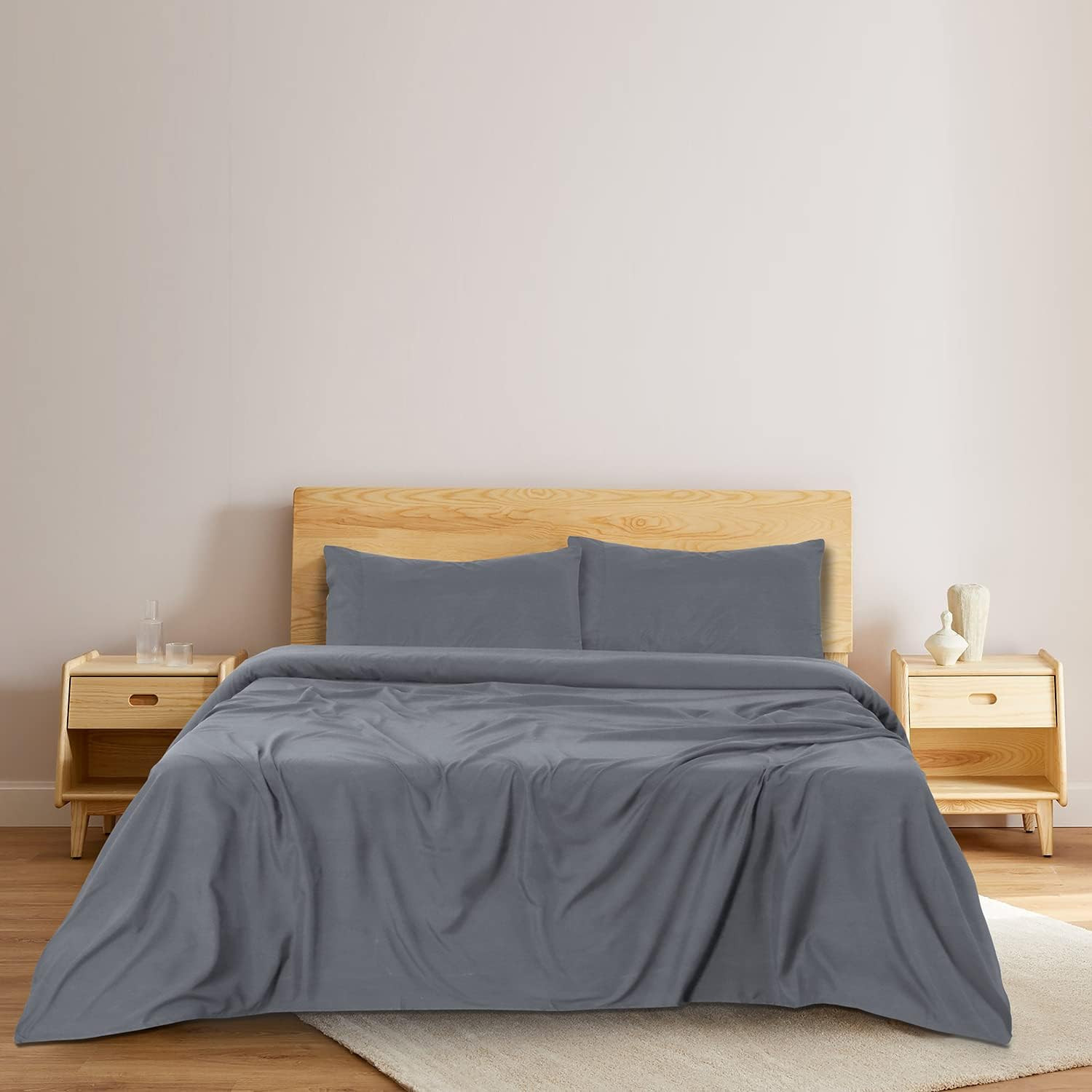 BLC Twin Sheets Set Dark Grey, Brushed Microfiber Twin Size Egyptian Bedding, Ex