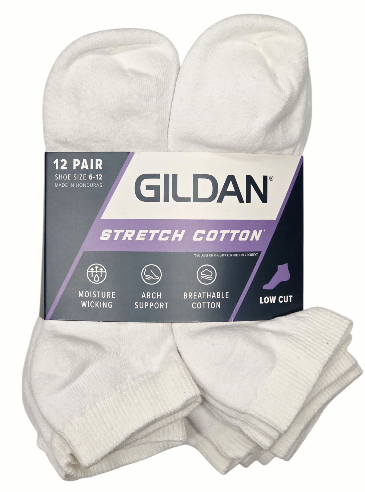 Gildan #11892 NEW Men's Shoe Size 6-12 White 12 Pair Low Cut Socks