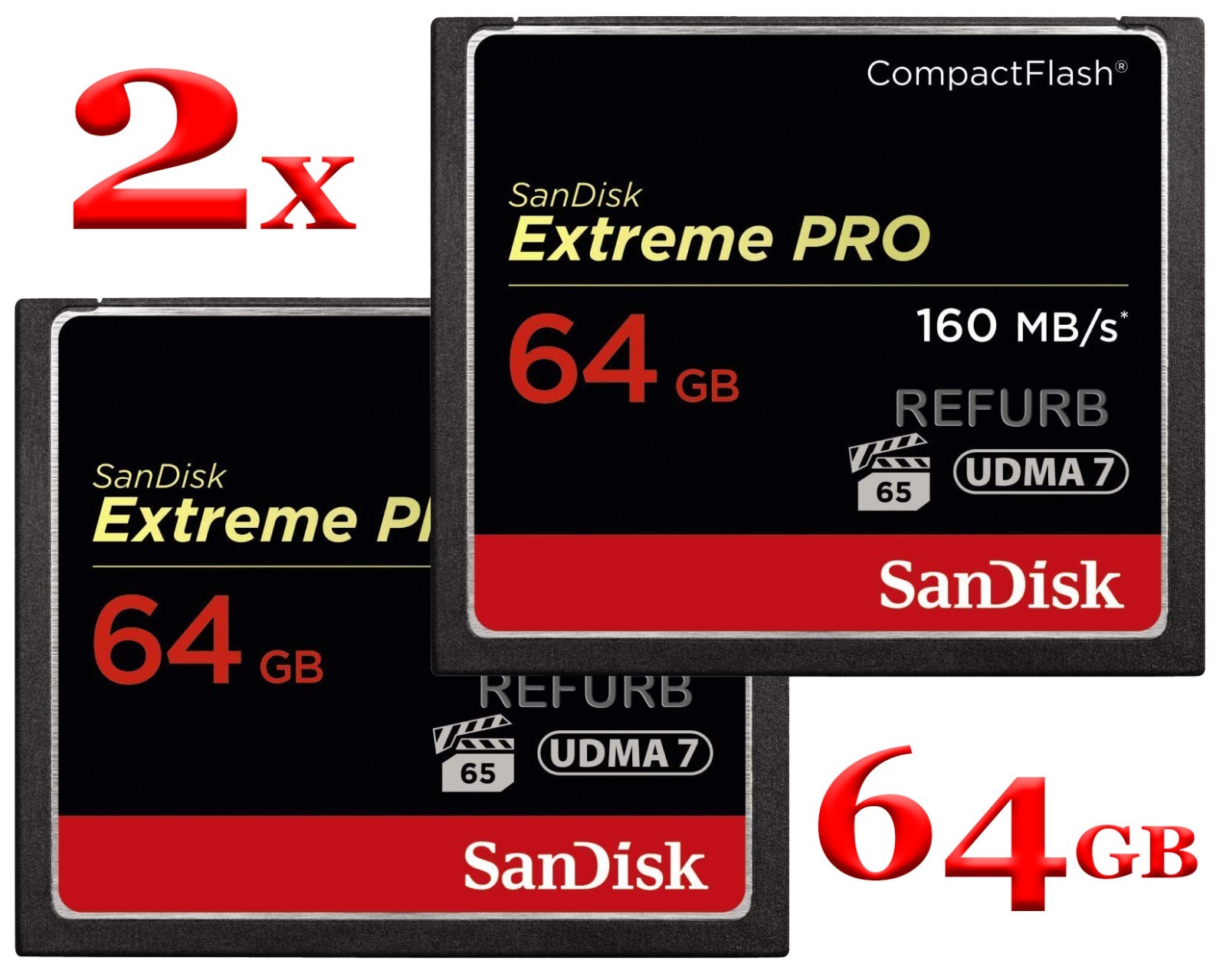 2x SanDisk ExtremePro 64GB CF memory card SDCFXPS-064G Extreme Pro 64 GB 160MB/s