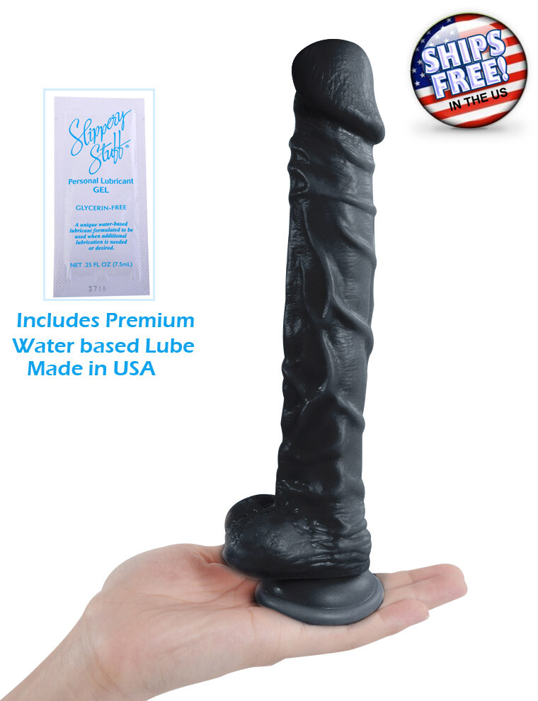 Long 10'' Realistic Black dildo-dong w/ suction cup G-Spot Sex Toy for Women