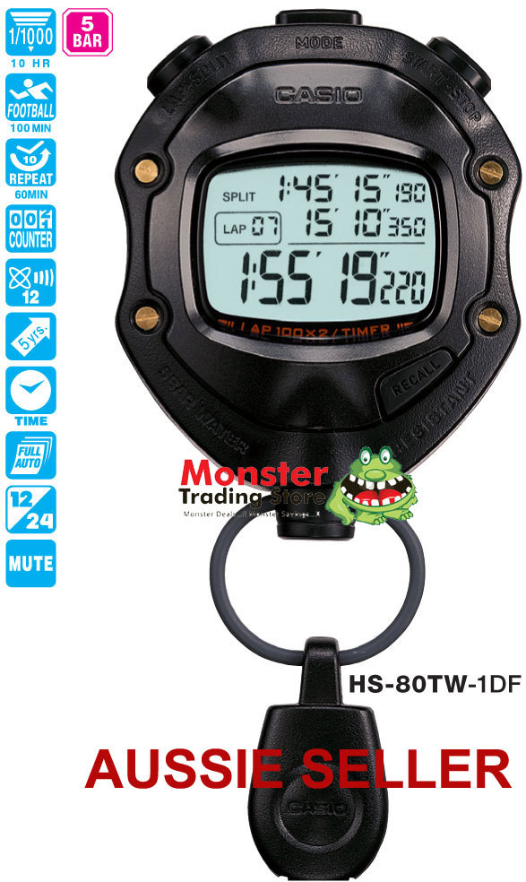 AUSTRALIAN SELLER CASIO STOPWATCH HS-80TW-1 HS80 FOOTBALL TIMER 12-MONTH WARANTY