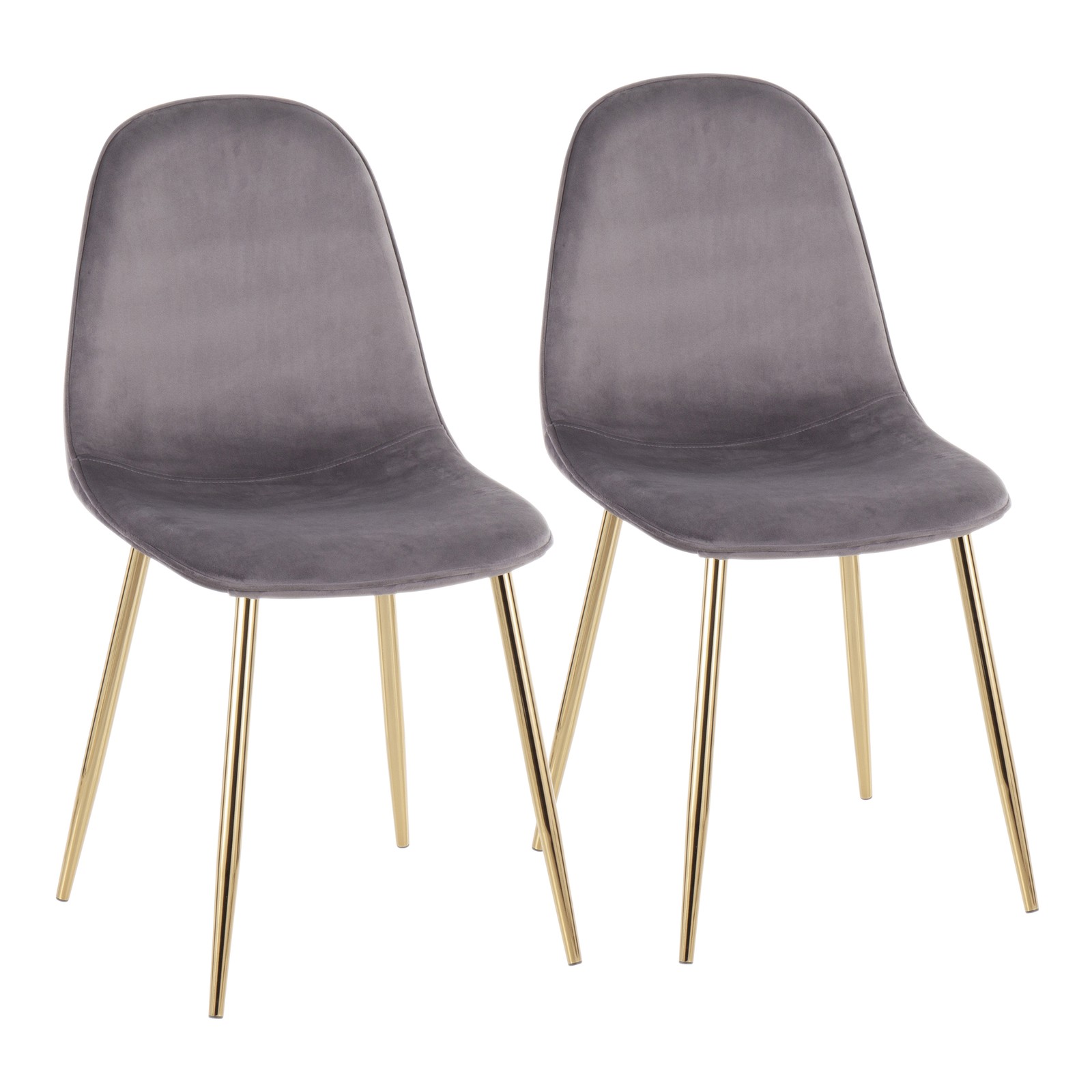 Pebble Contemporary Chair in Gold Steel and Grey Velvet by  - Set of 2