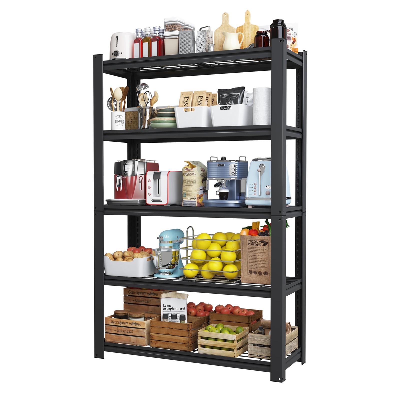 5-Tier Heavy Duty Metal Mesh Shelving 2000LBS Capacity Adjustable Storage Rack