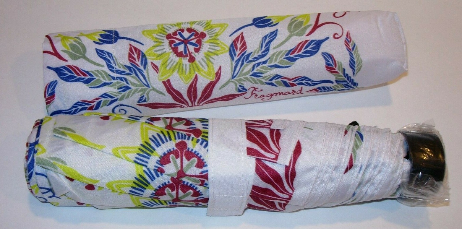 WOMENS NEW FRAGONARD FRANCE Perfume TRAVEL UMBRELLA WHITE LIME PASSION FLOWER