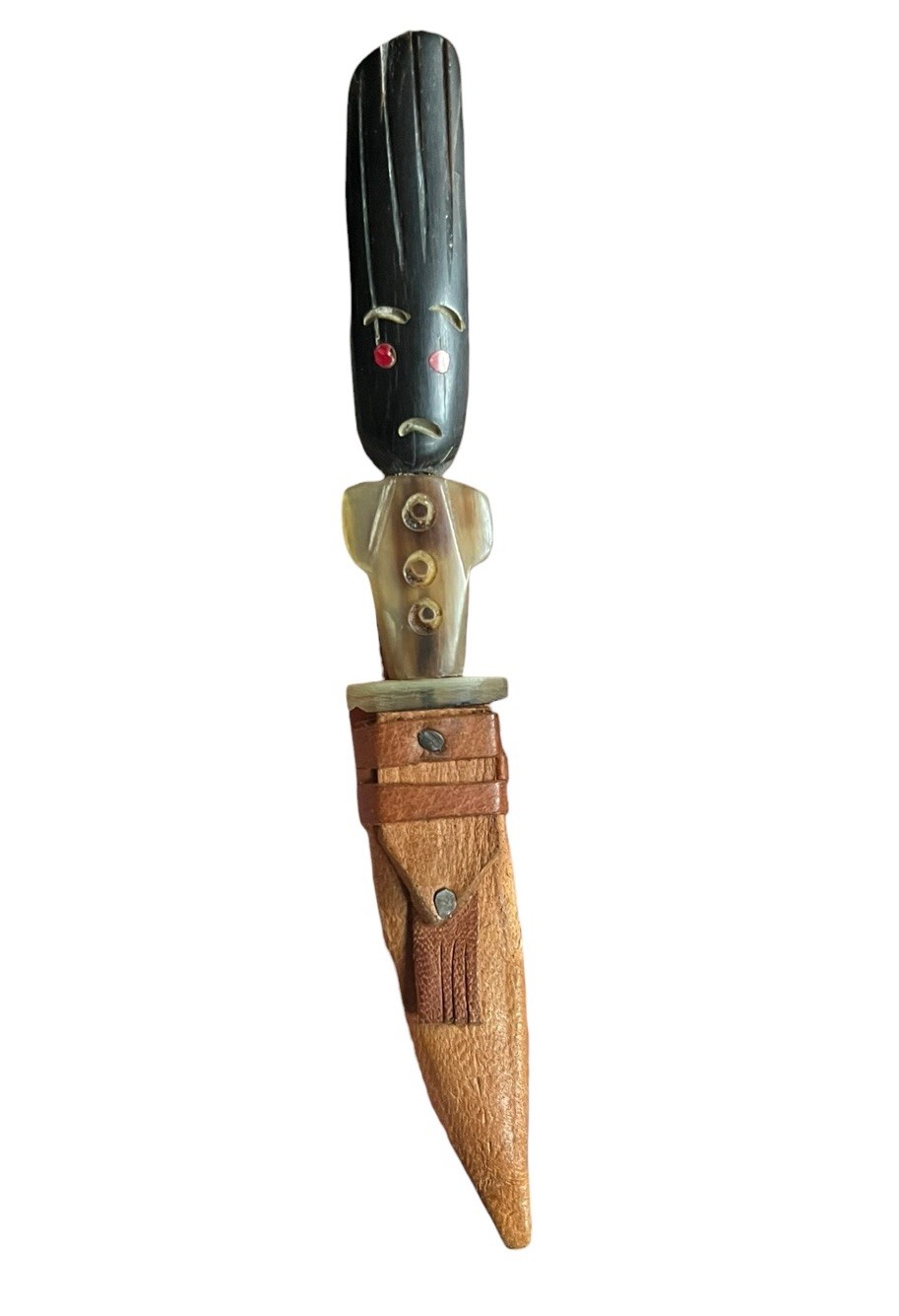Guatemalan Chichicastenango Fixed Blade Knife W/ Sheath Carved Handle