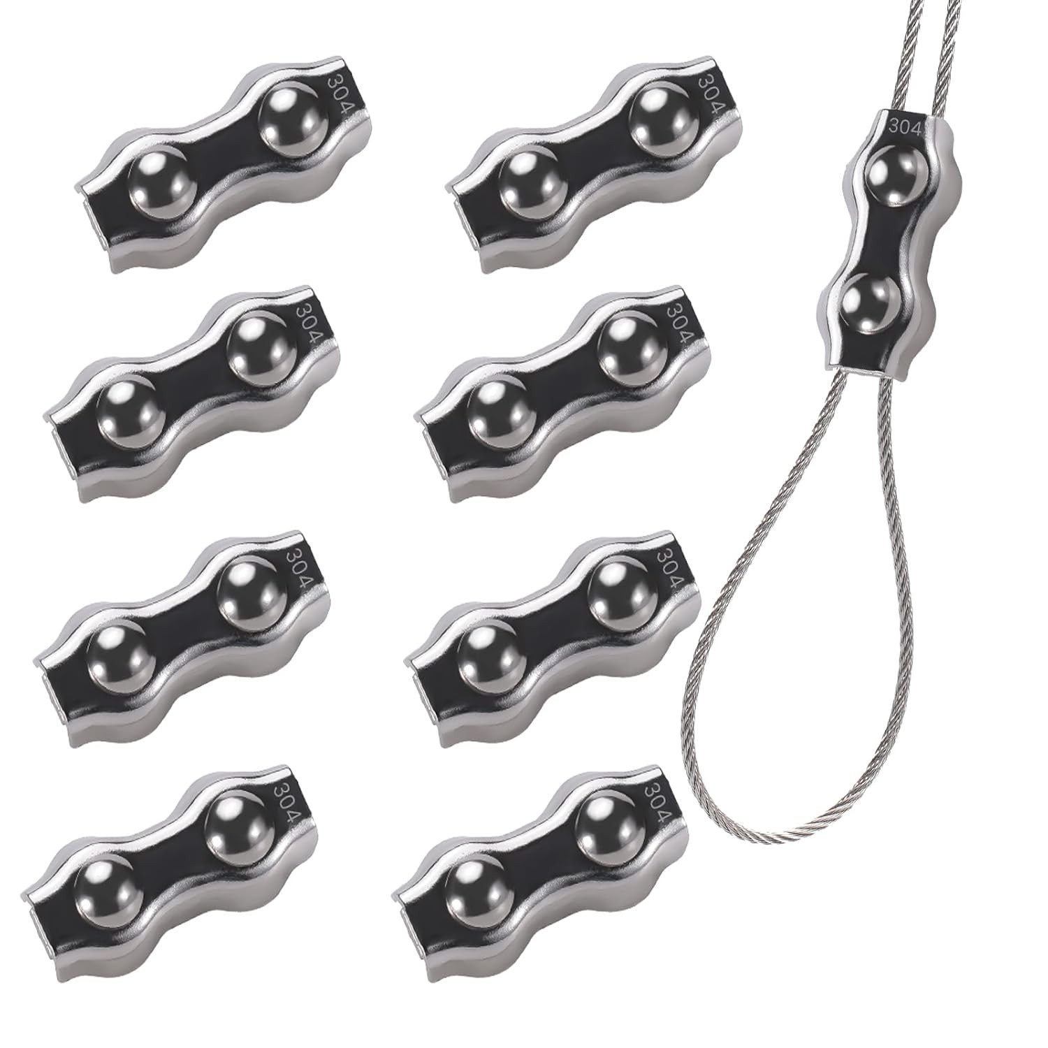 20Pcs M3 Stainless Steel Duplex Wire Rope Clips, Duplex Double Bolt Cable Clamp,