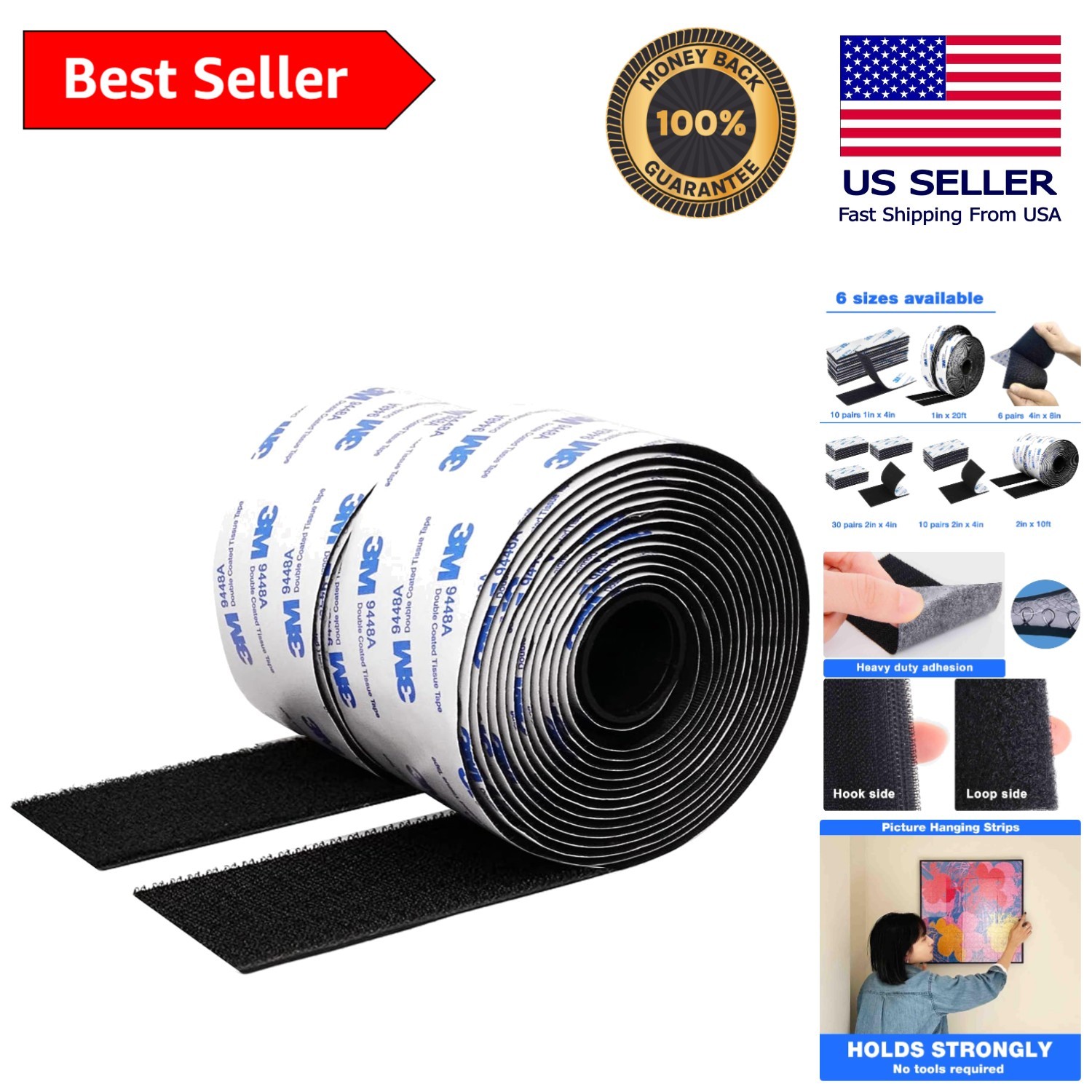 Heavy-Duty Hook and Loop Tape, 2in x 10ft for Versatile Applications