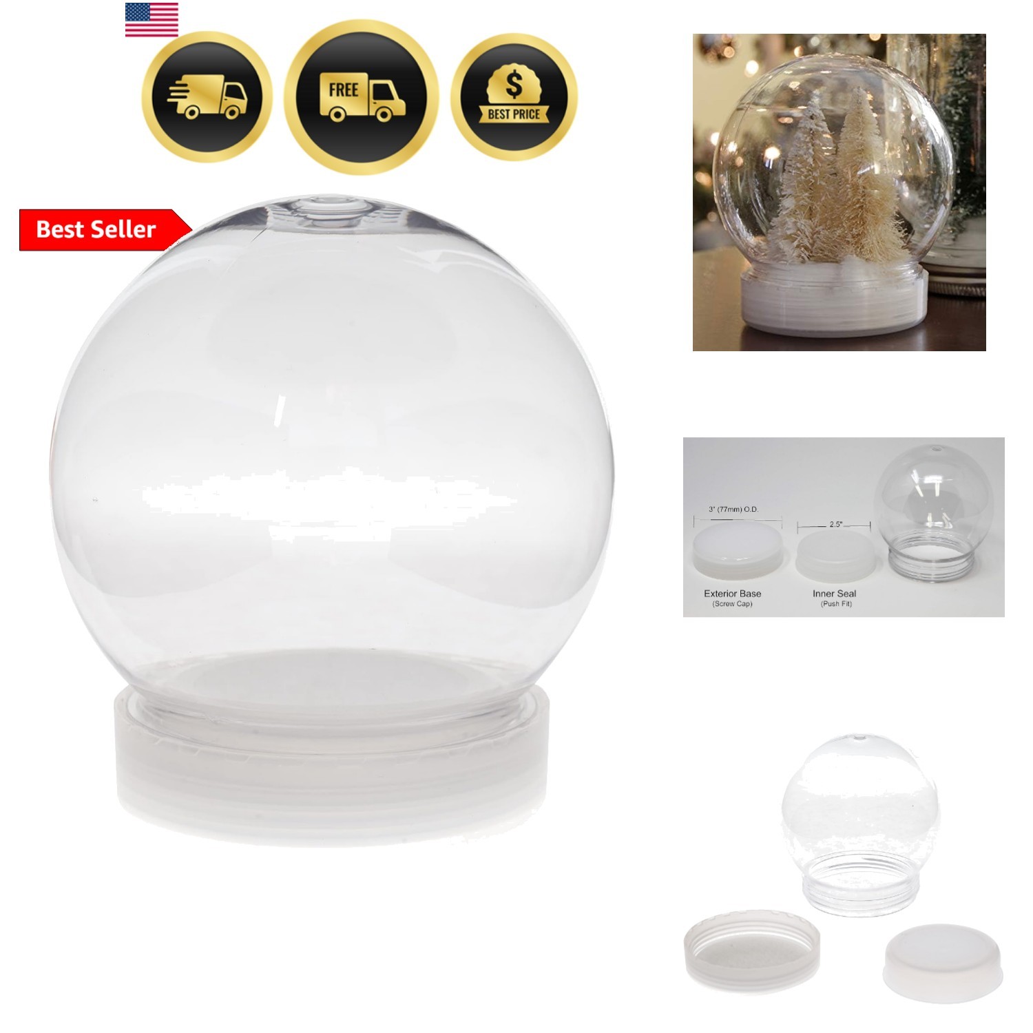 4 Inch 100mm DIY Snow Globe Water Globe - Clear Plastic with Screw Off Cap | ...