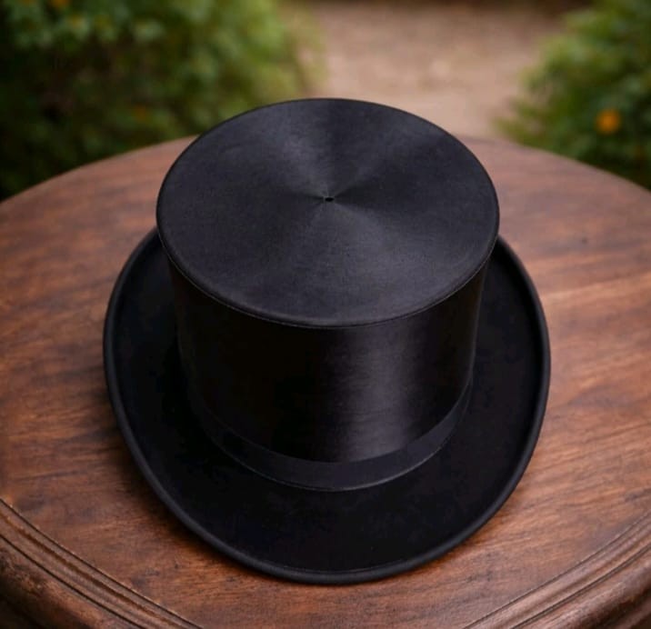 Handmade Pure Black Silk Tall Top Hat - Vintage Premium Classic Western Style