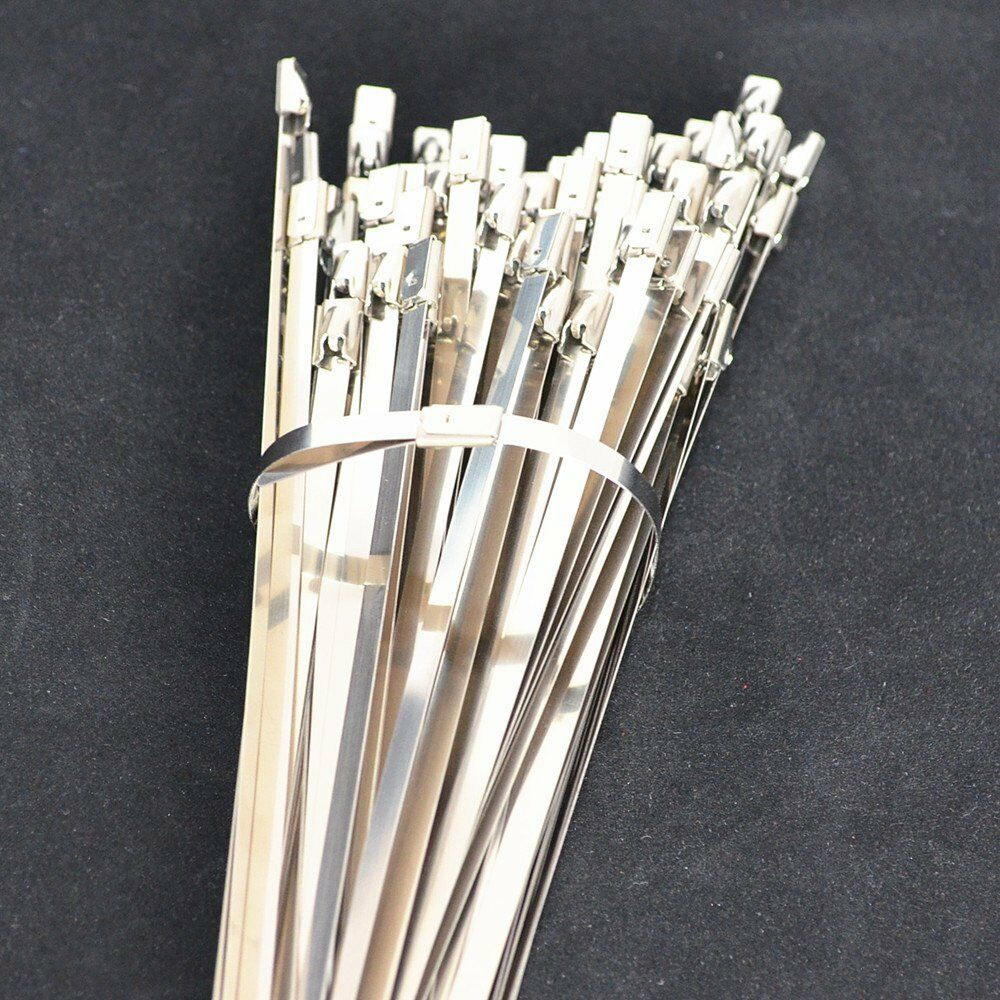 100Pcs Chrome 6" Stainless Steel Header Wrap Straps Self Locking Cable Tie #U YG