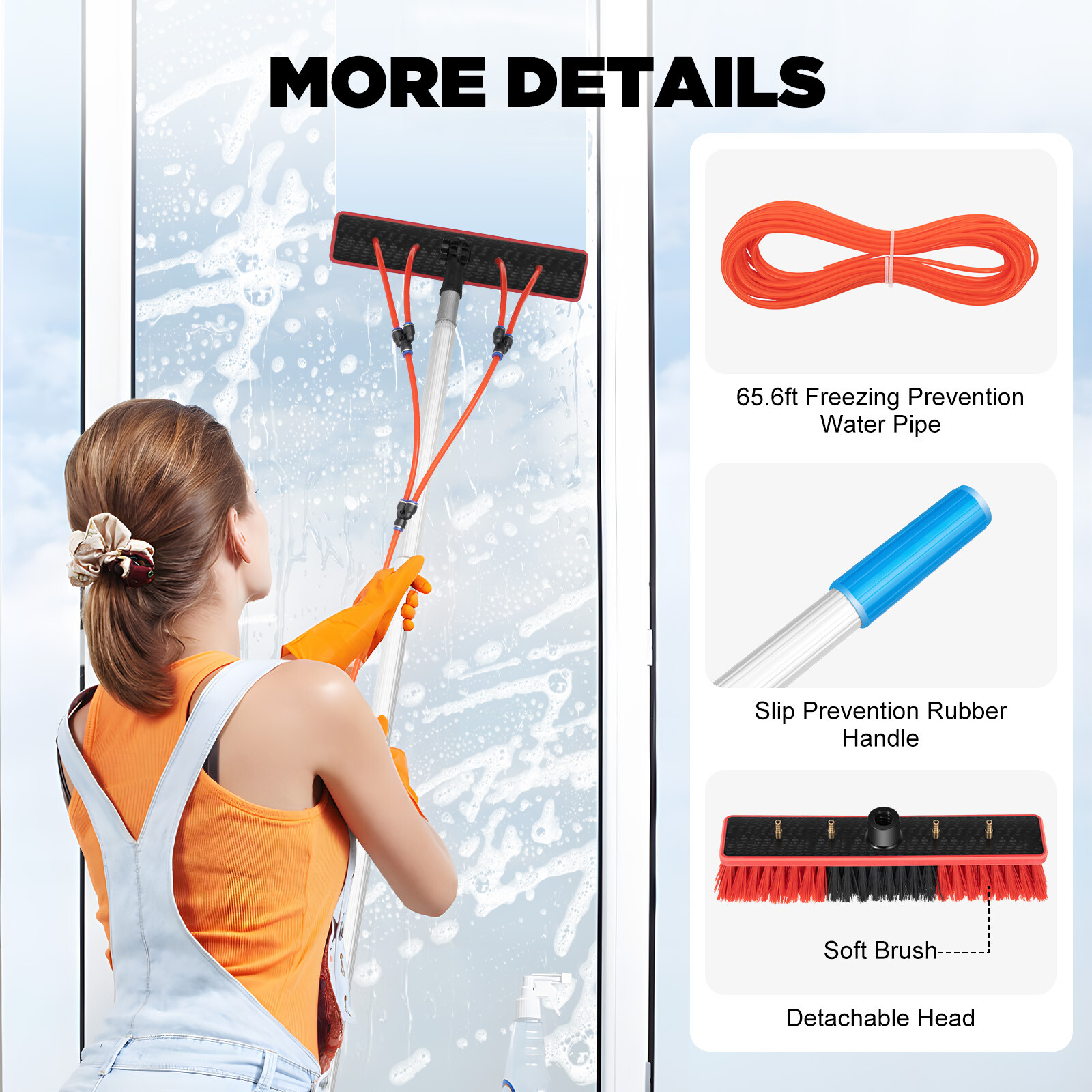 For Window+ Solar Panel Clean Washing 26FT Water Fed Pole Cleaning Brush Tool