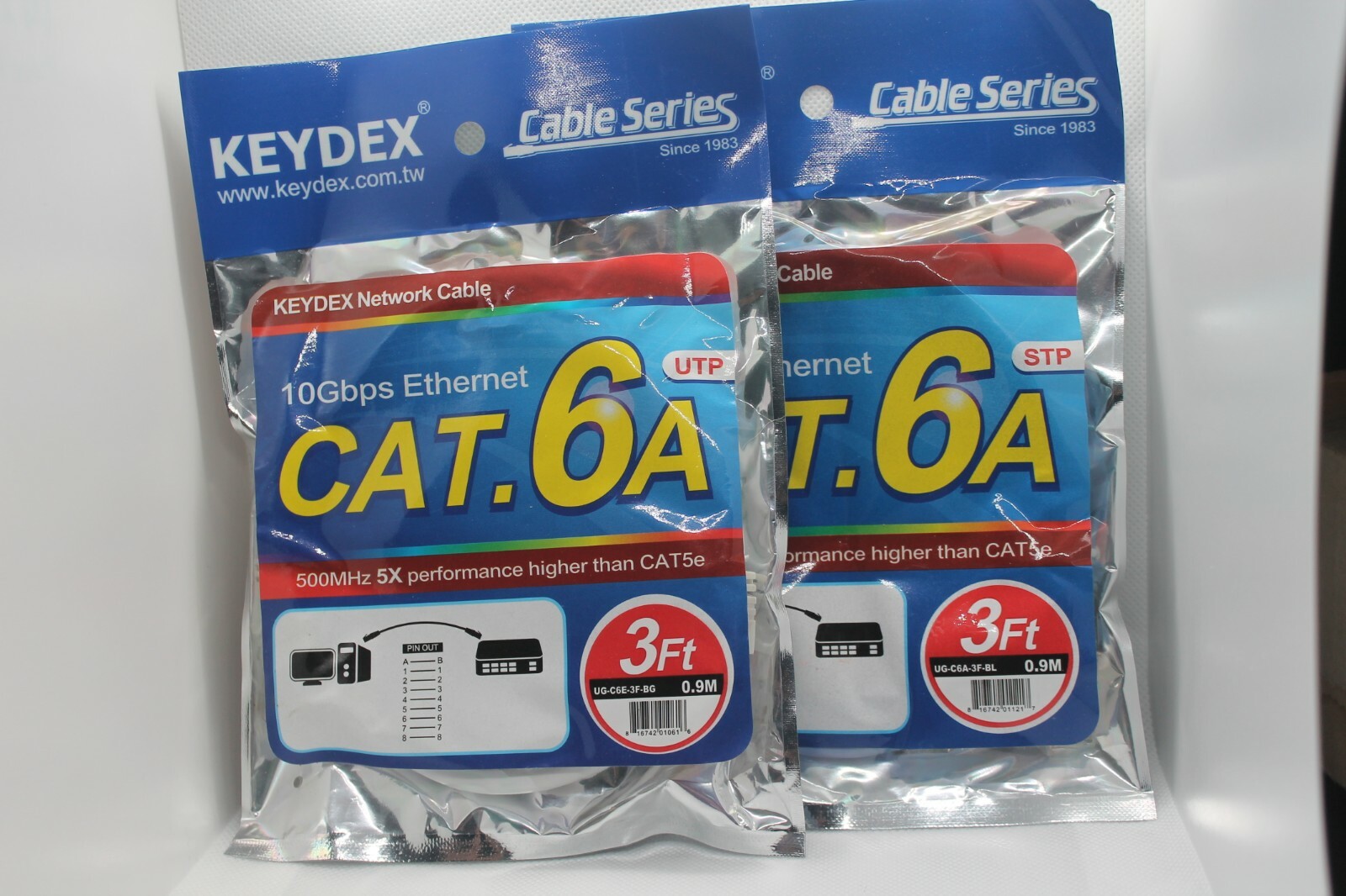 Keydex Cat6A Network cables, 3Ft (0.9M) long, Qty of 2