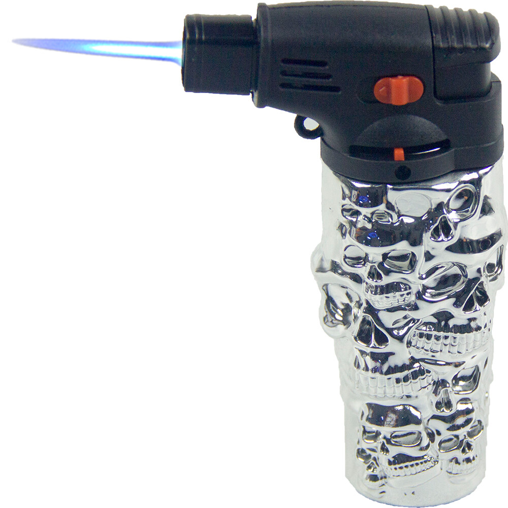 Jumbo 4.3" Jet Torch Gun Lighter Refillable Lockable Adjustable Engraved Skull S
