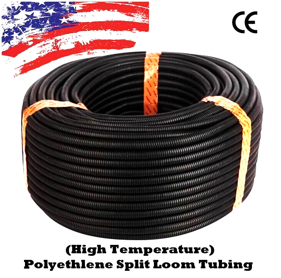 100 Ft. 1/2" Split Wire Loom Conduit Polyethylene Tubing Black Color Sleeve Tube