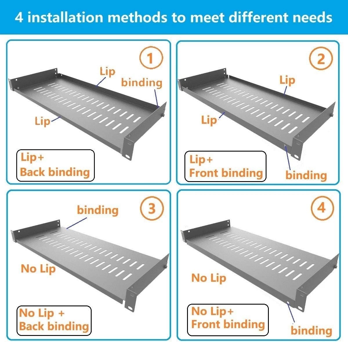2 Pack 1U Vented Cantilever Shelf 8" 19" Rack Mount
