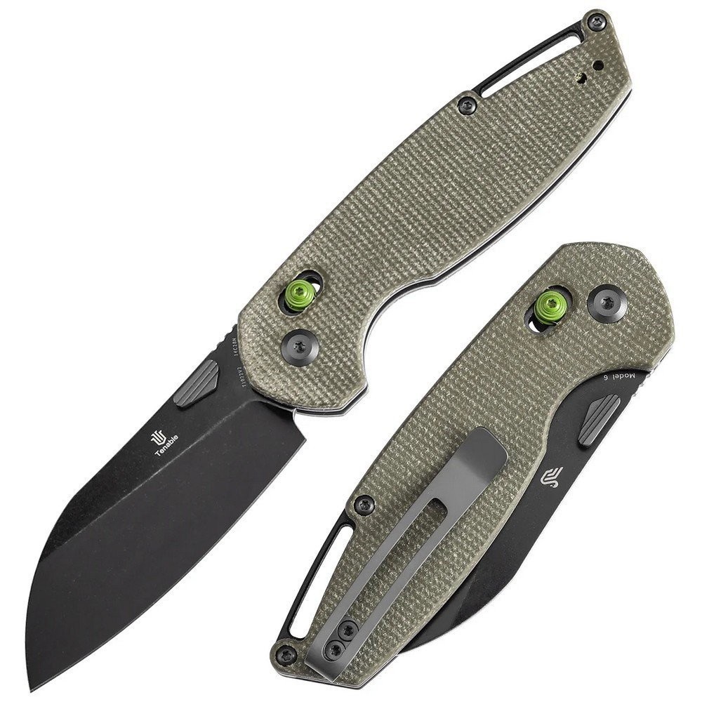 Tenable Knives Green Micarta Handle Model 6 Crossbar Lock Folding Blade T1022V2