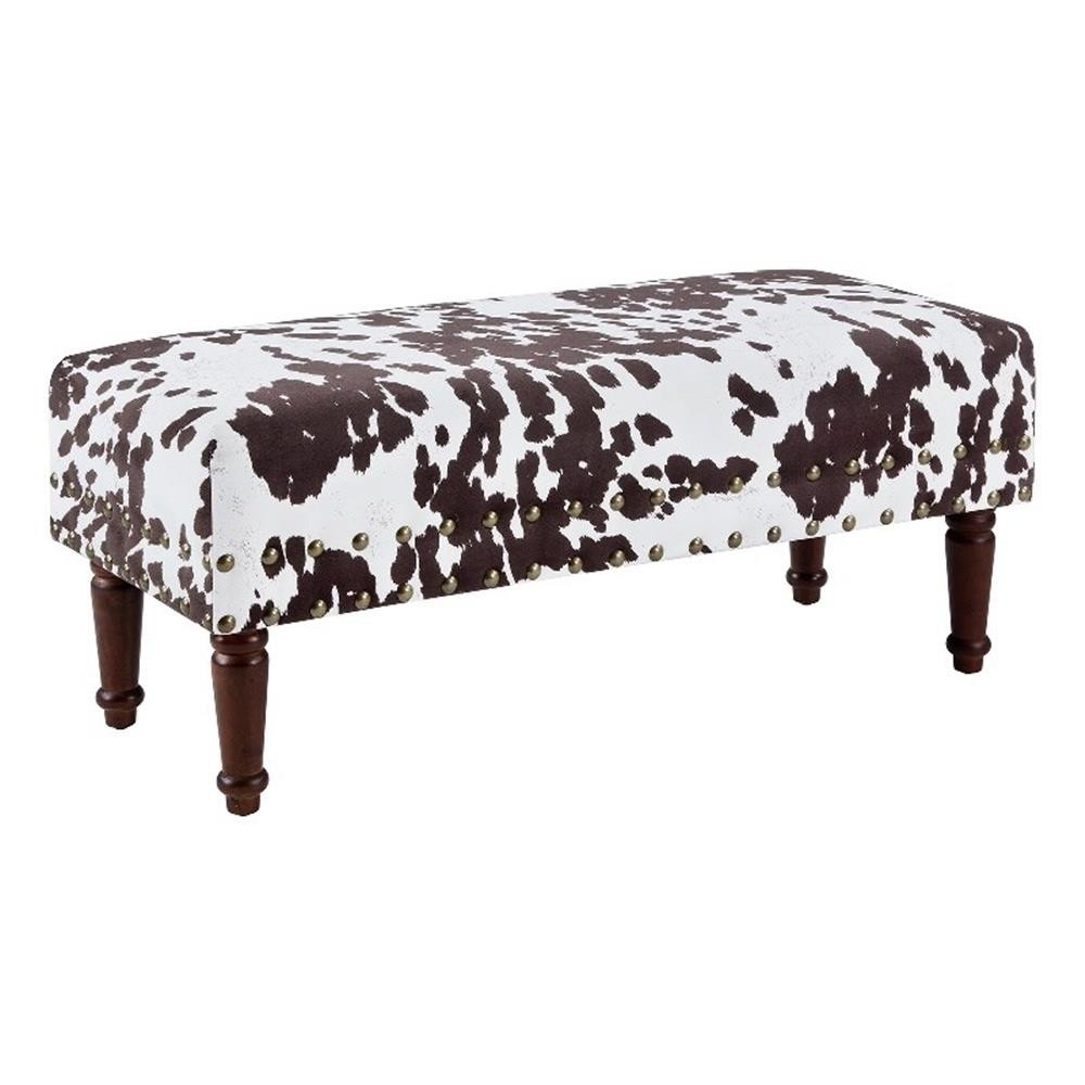 Designs4Comfort Cow Print Bench with Nailheads in Brown and White Fabric