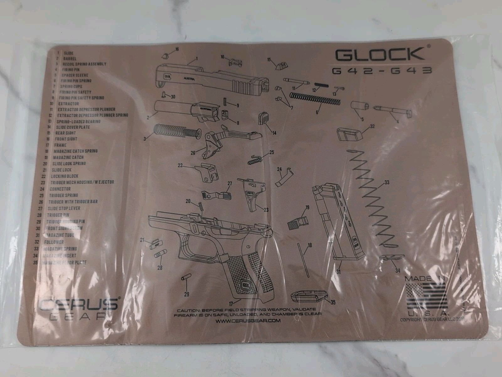 Cerus Gear GLOCK 42 43 Armorer Cleaning Neoprene Bench Mat 12" x 17" NEW