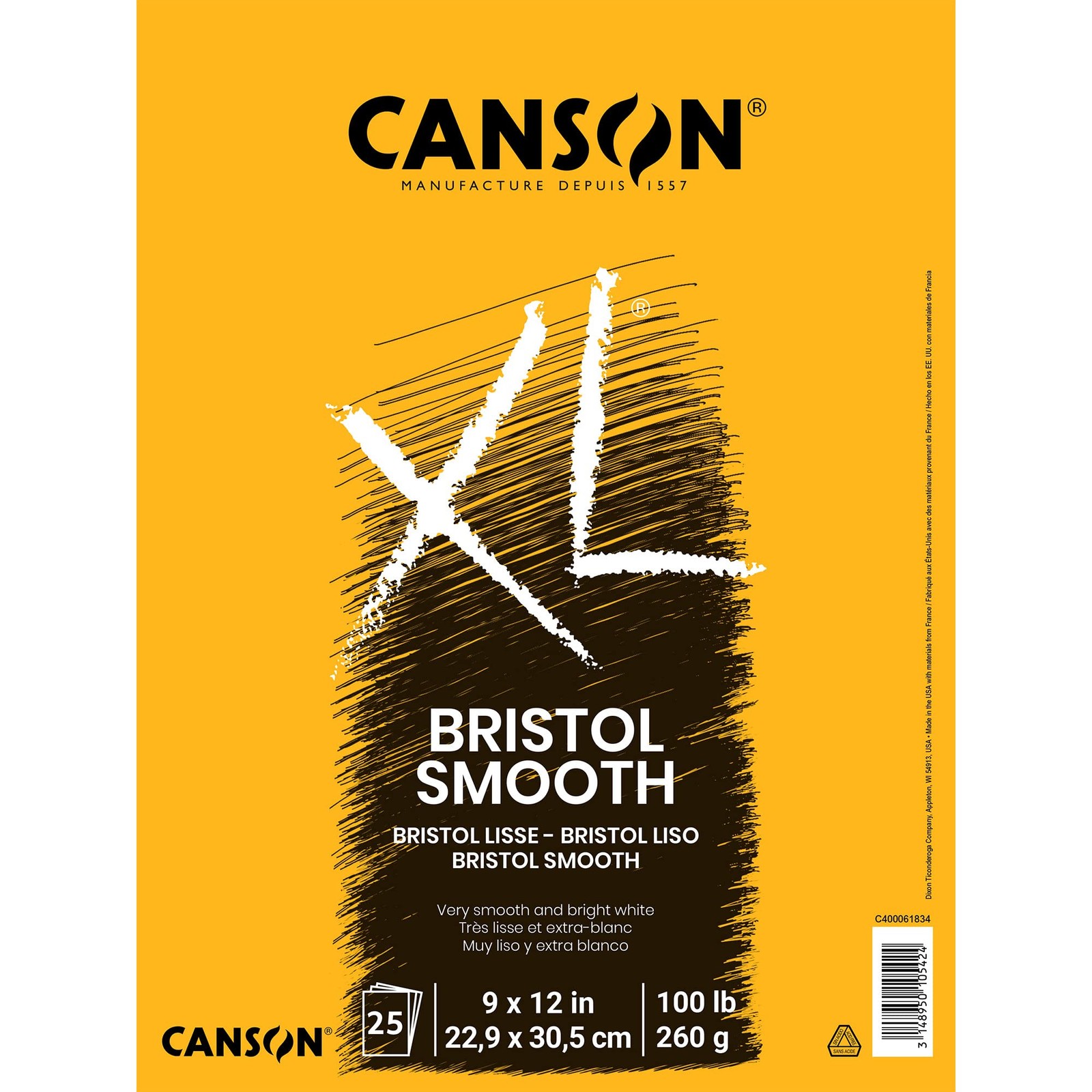 XL Series Bristol Paper, Smooth, Foldover Pad, 9x12 inches, 25 Sheets (100lb/...