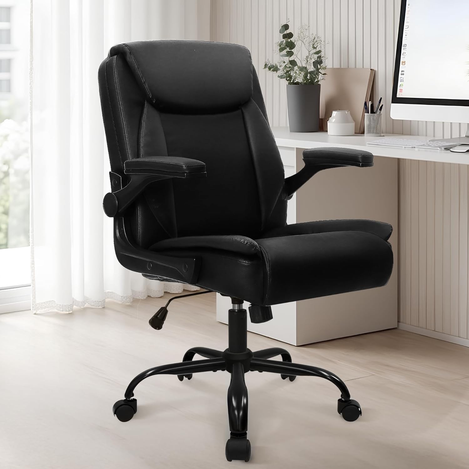 Mid-Back Office Chair with Flip-Up Armrests - Stylish and Comfortable Seating