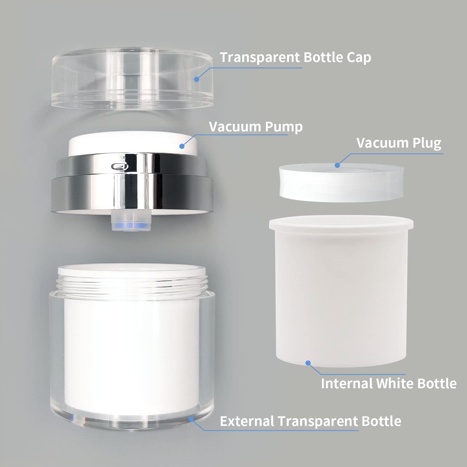 2Pack Airless Pump Jars with Cosmetic Spatula, 3.5 oz Empty Refillable Cosmet...