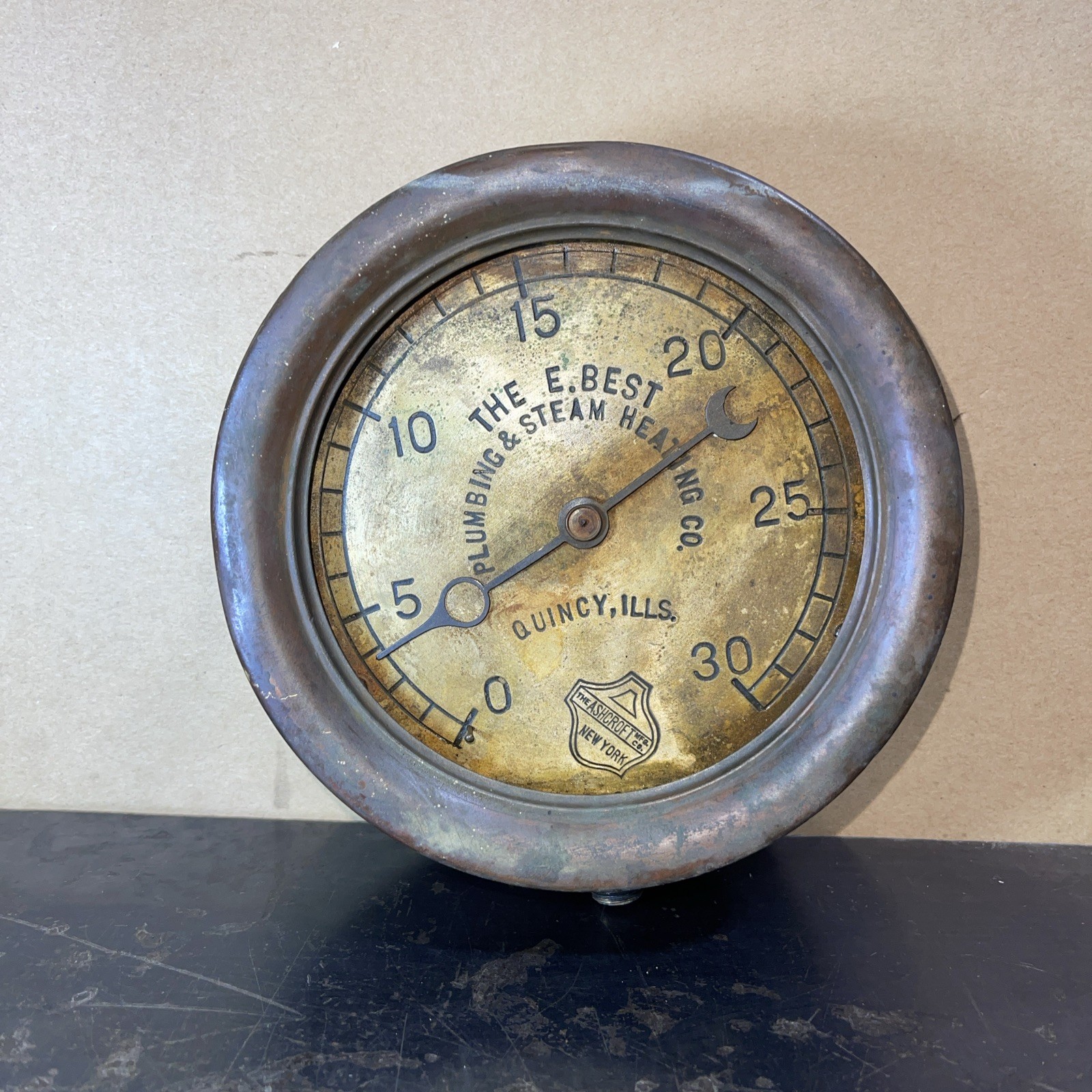 Antique Steam Gauge Ashcroft The E. Best Plumbing & Steam Heating Quincy IL