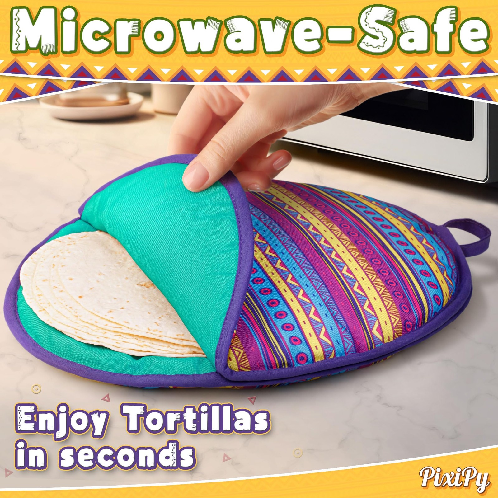 Tortilla Warmer Pouch (Multicolor, 12 Inch), Microwavable 12 Inch, Multicolor