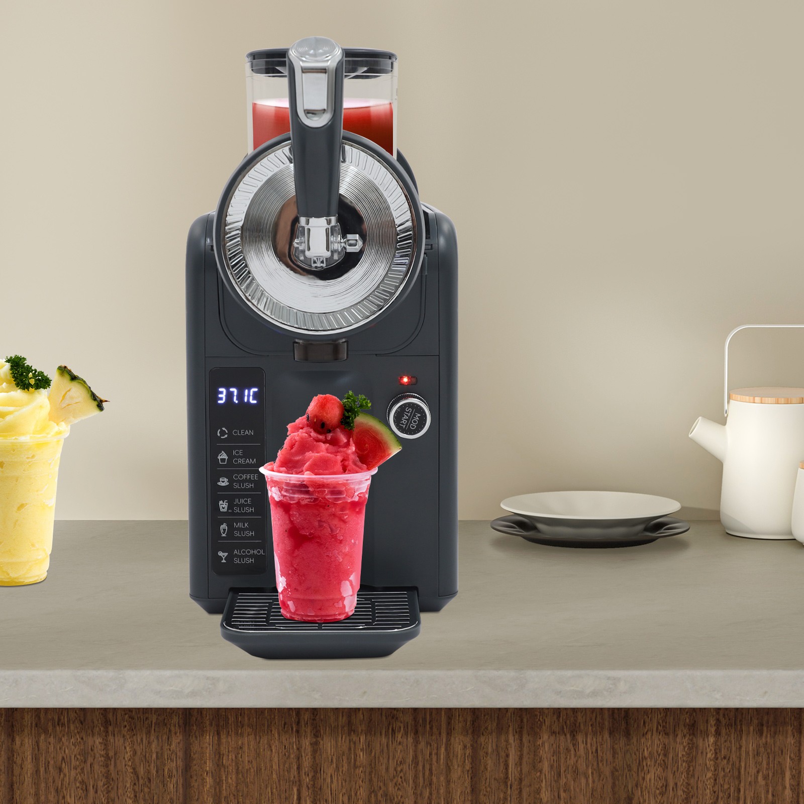Frozen Drink Machine, Shaved Ince Machine with Self-Cleaning Function, Grey