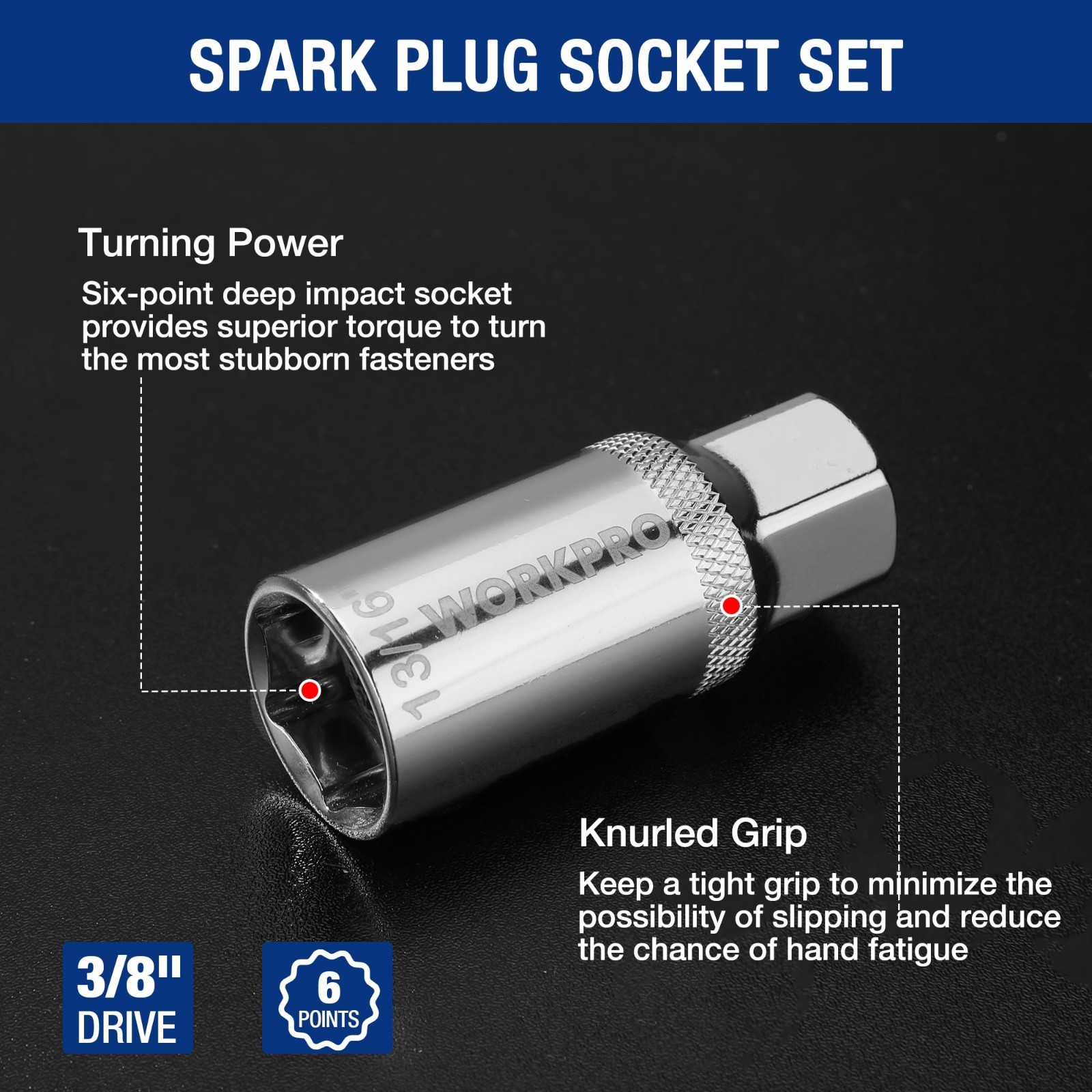 7 PCS Magnetic Swivel Spark Plug Socket Set - 9/16", 5/8", 13/16", 14MM, Extensi