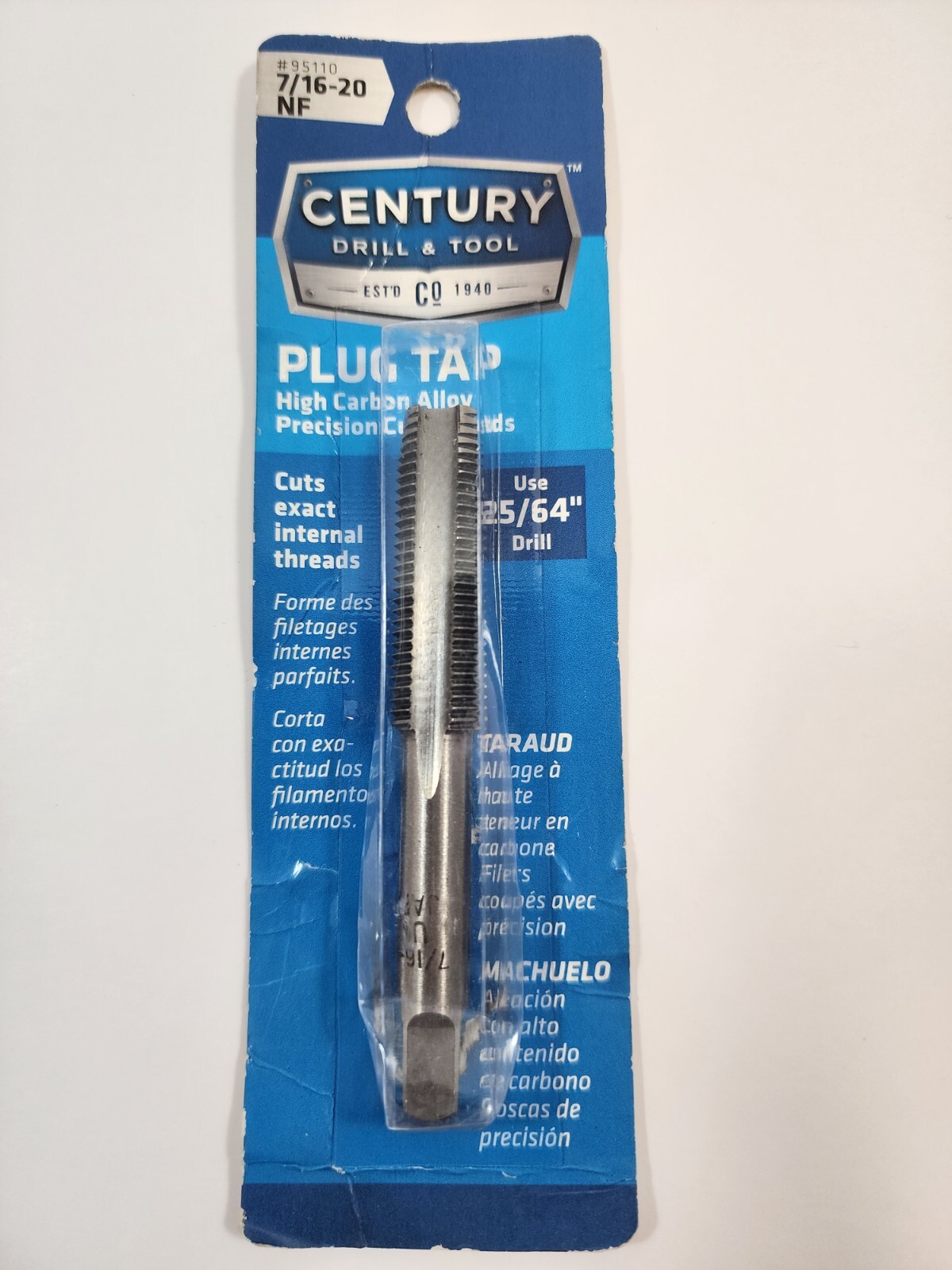 Century Drill and Tool 95110 Tap-Plug Carbon Steel 7/16-20 National Coarse