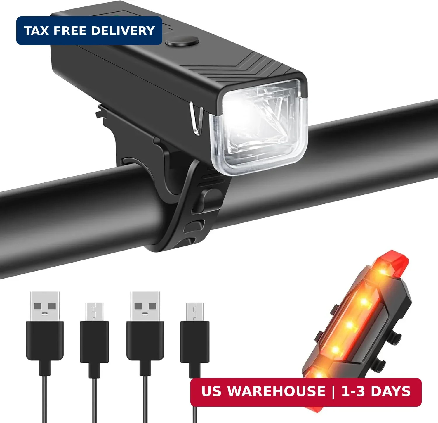 WGGE Ultra Bright USB Rechargeable Bike Light Set,Powerful Bicycle Front Headlig