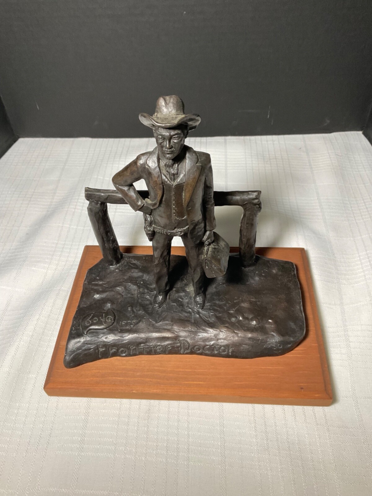 Vintage 1975 Joy Henson Bronze Frontier Doctor Sculpture -Signed Numbered 73/250
