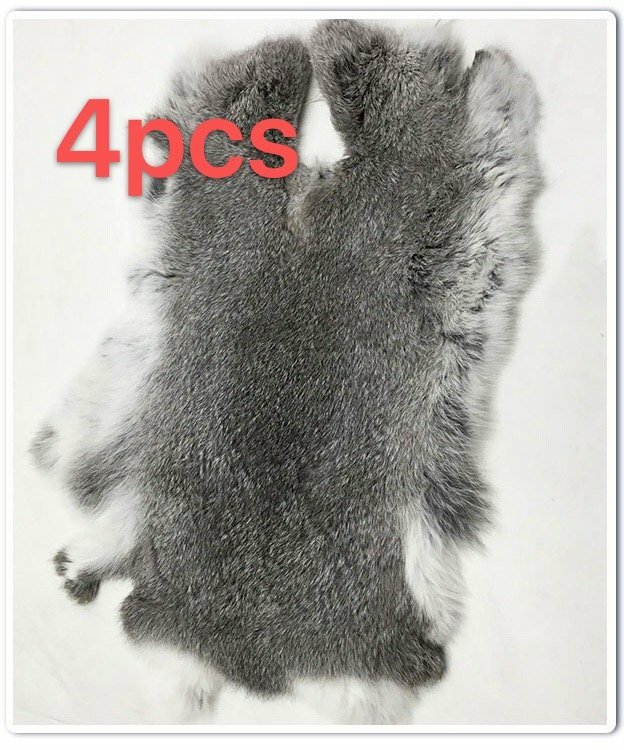 4x Genuine Rabbit Fur Pelt Tanned Skin Real Natural Crafts Decoration Steel Gray