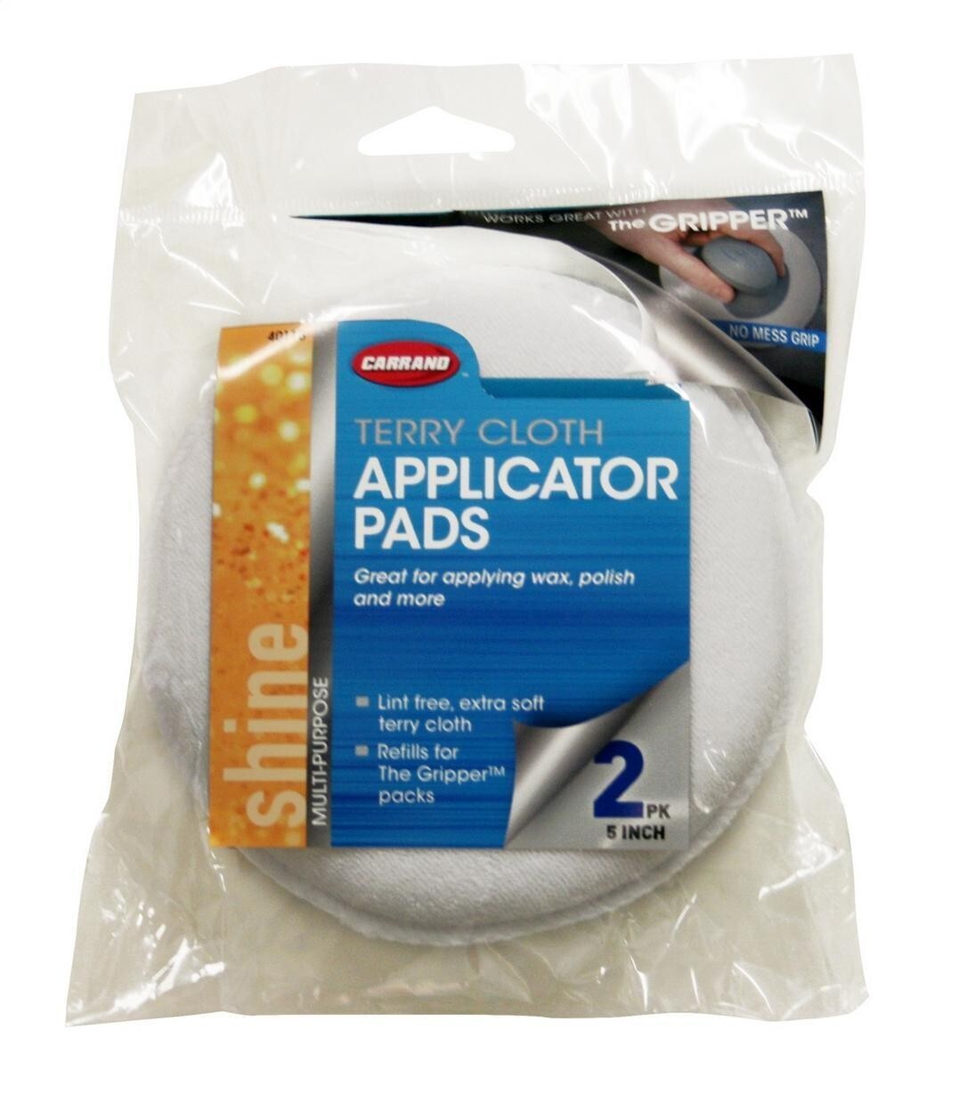 Carrand 40118 Car Wax polish Terry Cloth 5" Round Applicator Pad, 2 Pack, White
