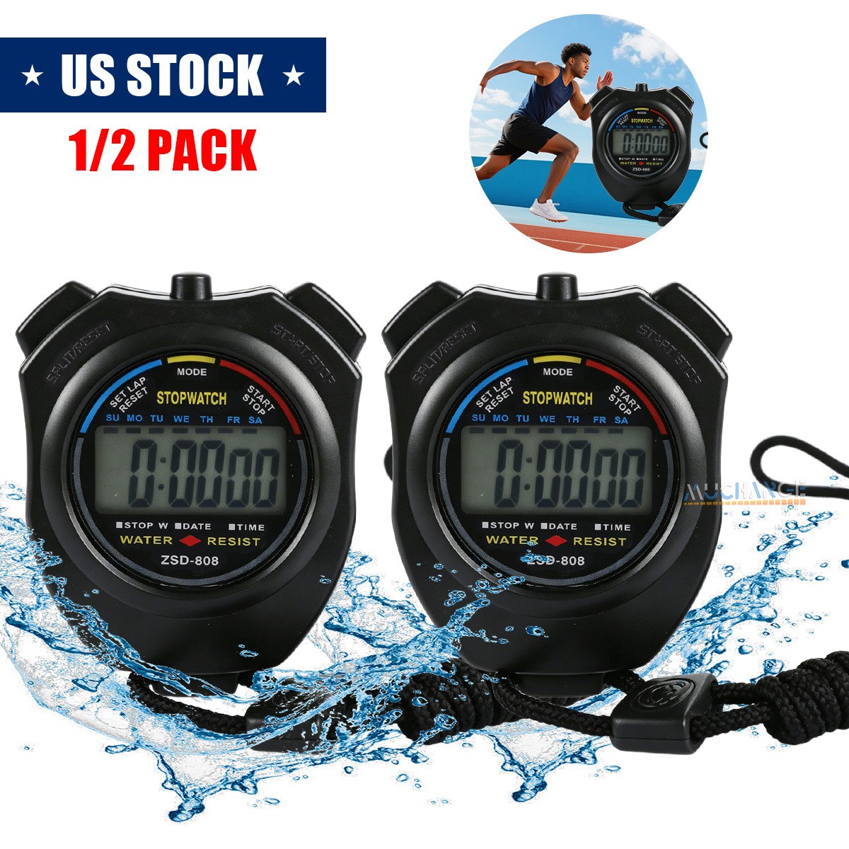 2x Professional Electronic LCD Timer Digital Sport Stopwatch Counter Timer US