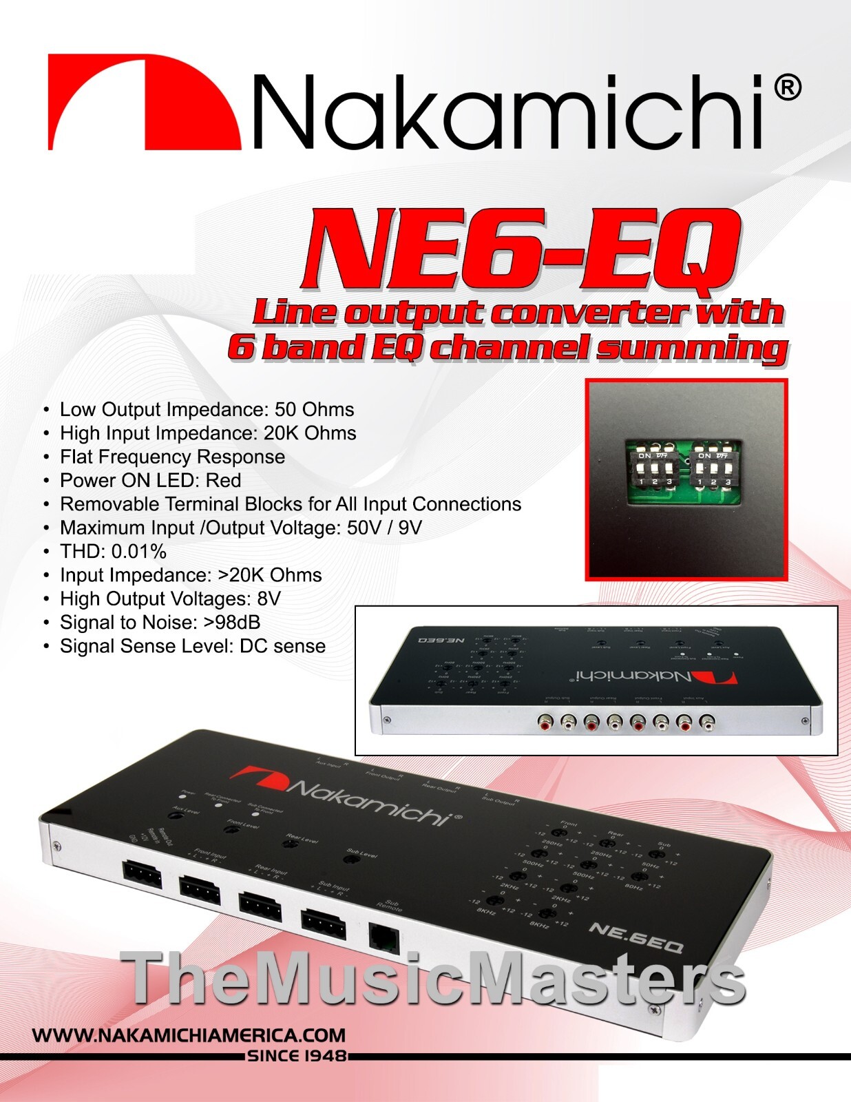 Nakamichi NE6EQ Car Audio EQ 6 Band Equalizer Electronic Sub Crossover Network